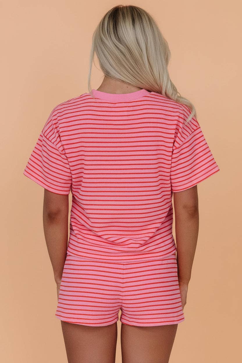 PRETTY BASH Stripe Side Split Tee & Shorts Set