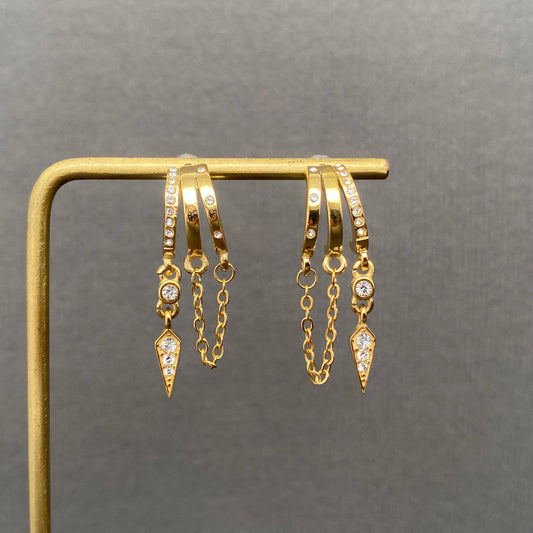 Zircon Fringe 18K Gold Plated S.Steel Stud Earrings - FGS