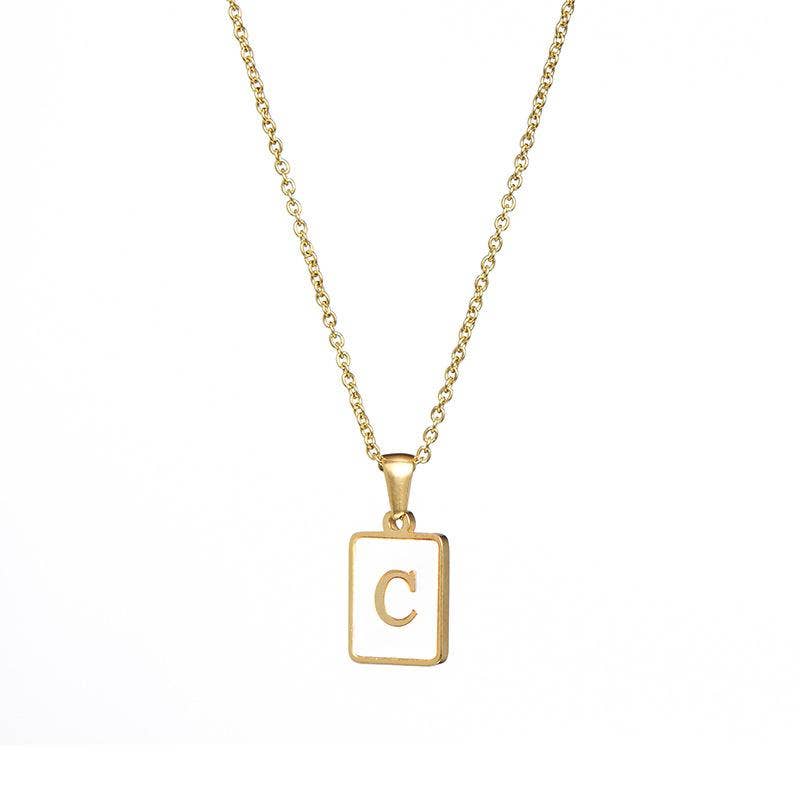 Square Initial 18K Gold-plated Stainless Steel Necklace -FGS