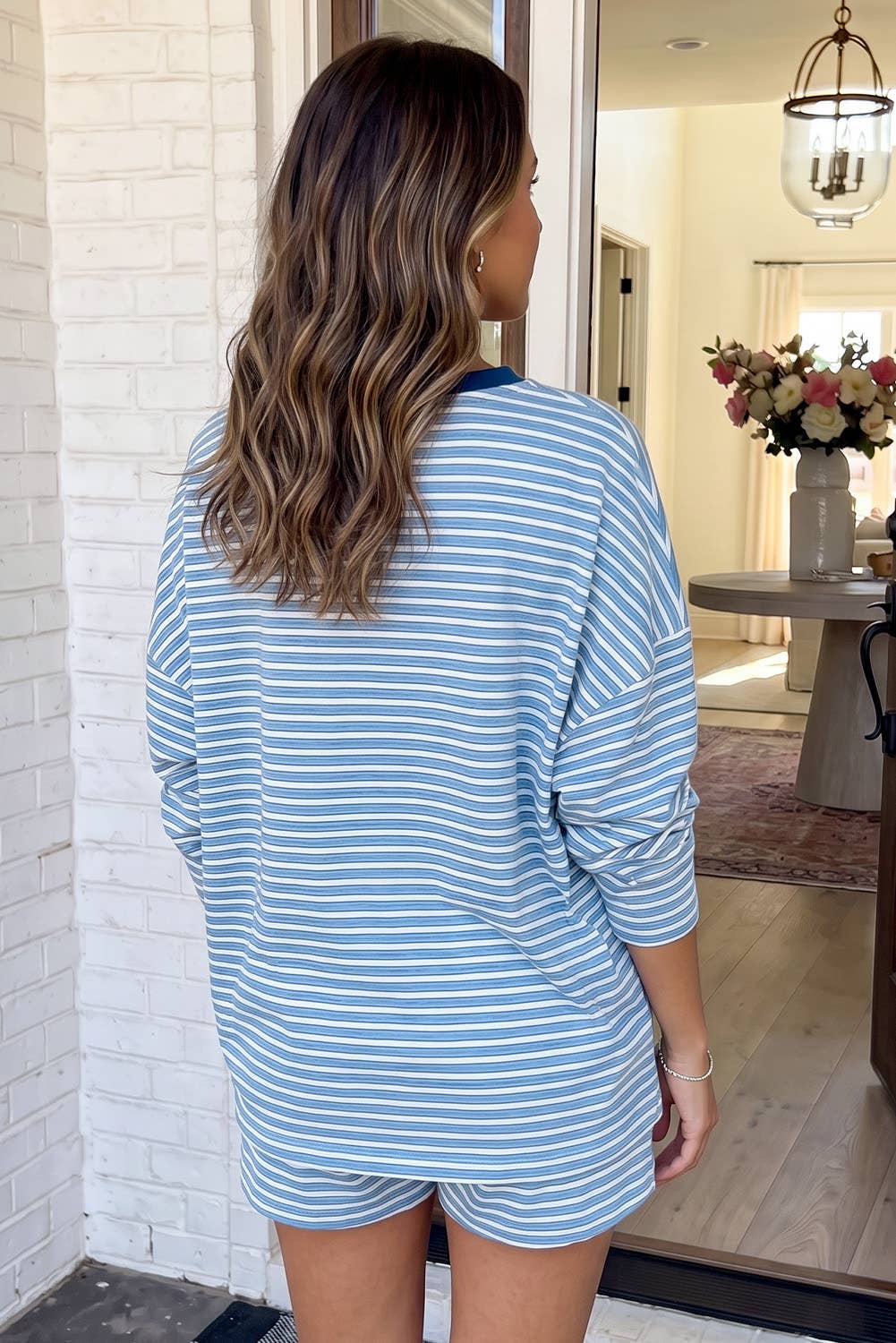 LAS Striped Oversized Pocket Crew Neck Lounge Set (S-XL)