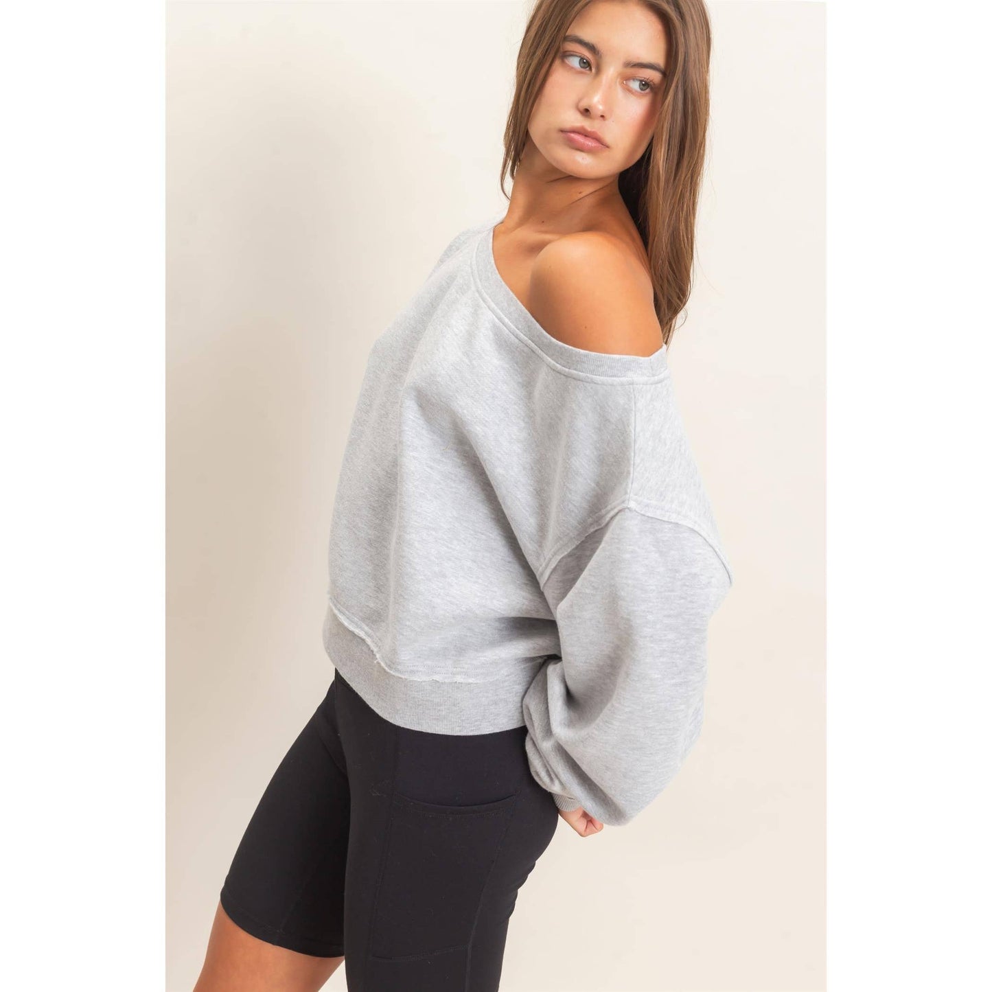 Raw Edge Acid Wash Off The Shoulder Sweatshirt