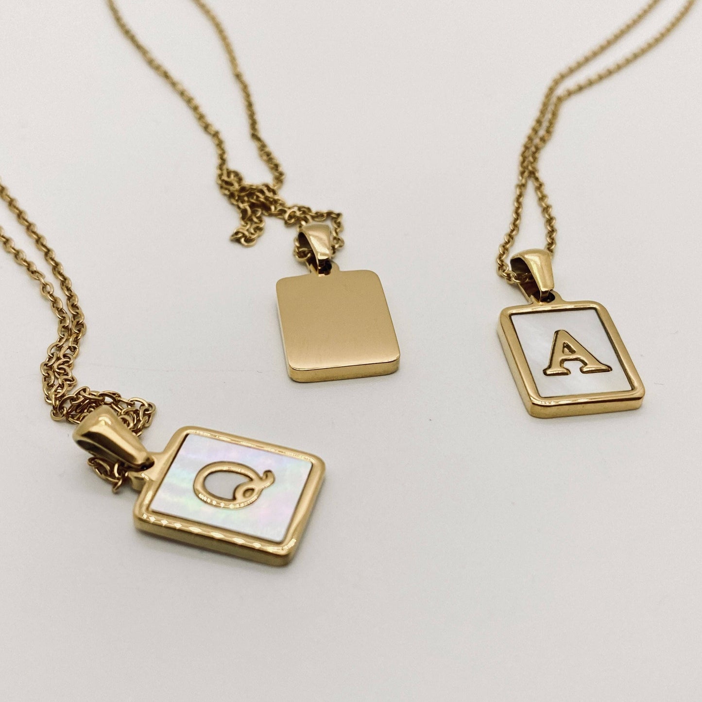 Square Initial 18K Gold-plated Stainless Steel Necklace -FGS