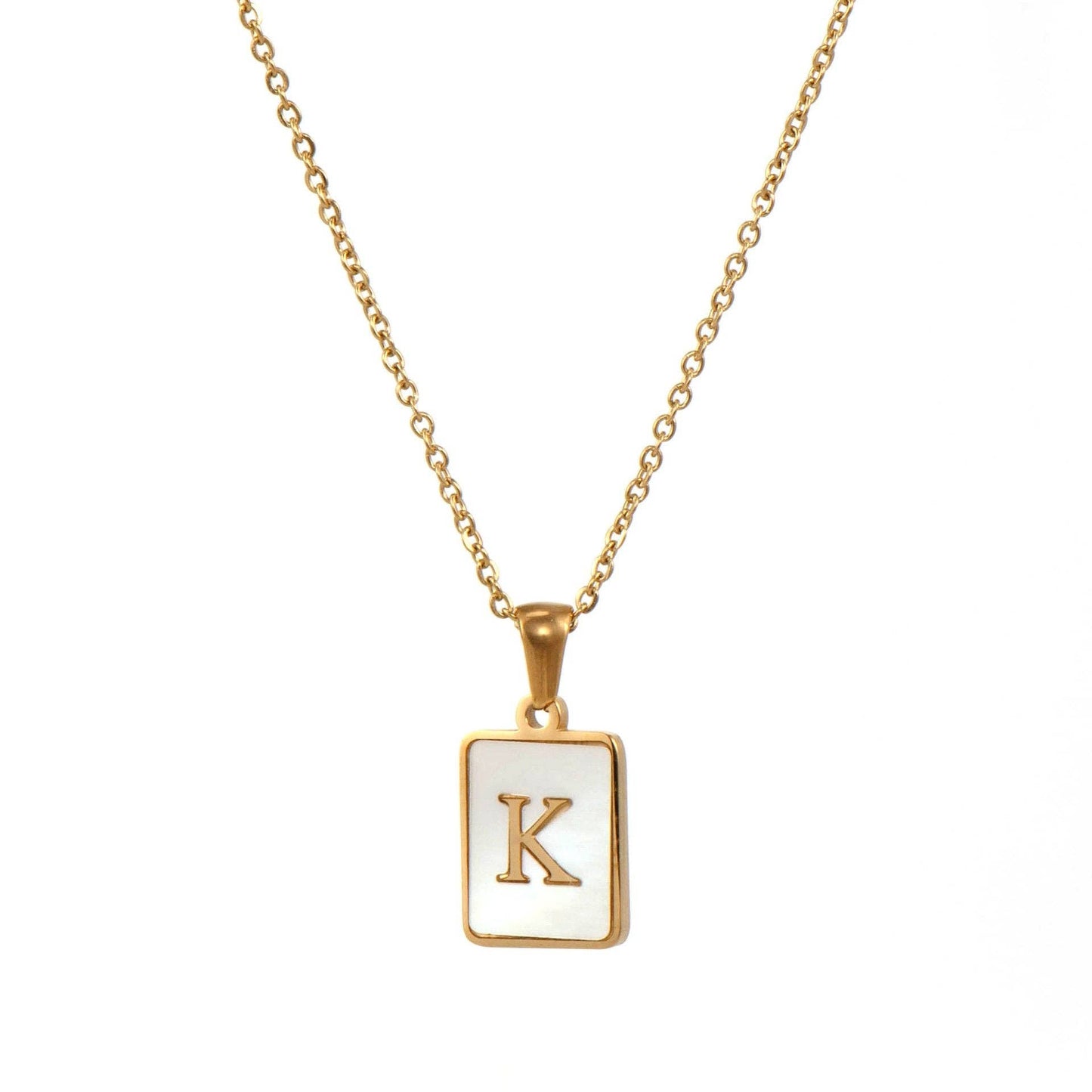 Square Initial 18K Gold-plated Stainless Steel Necklace -FGS