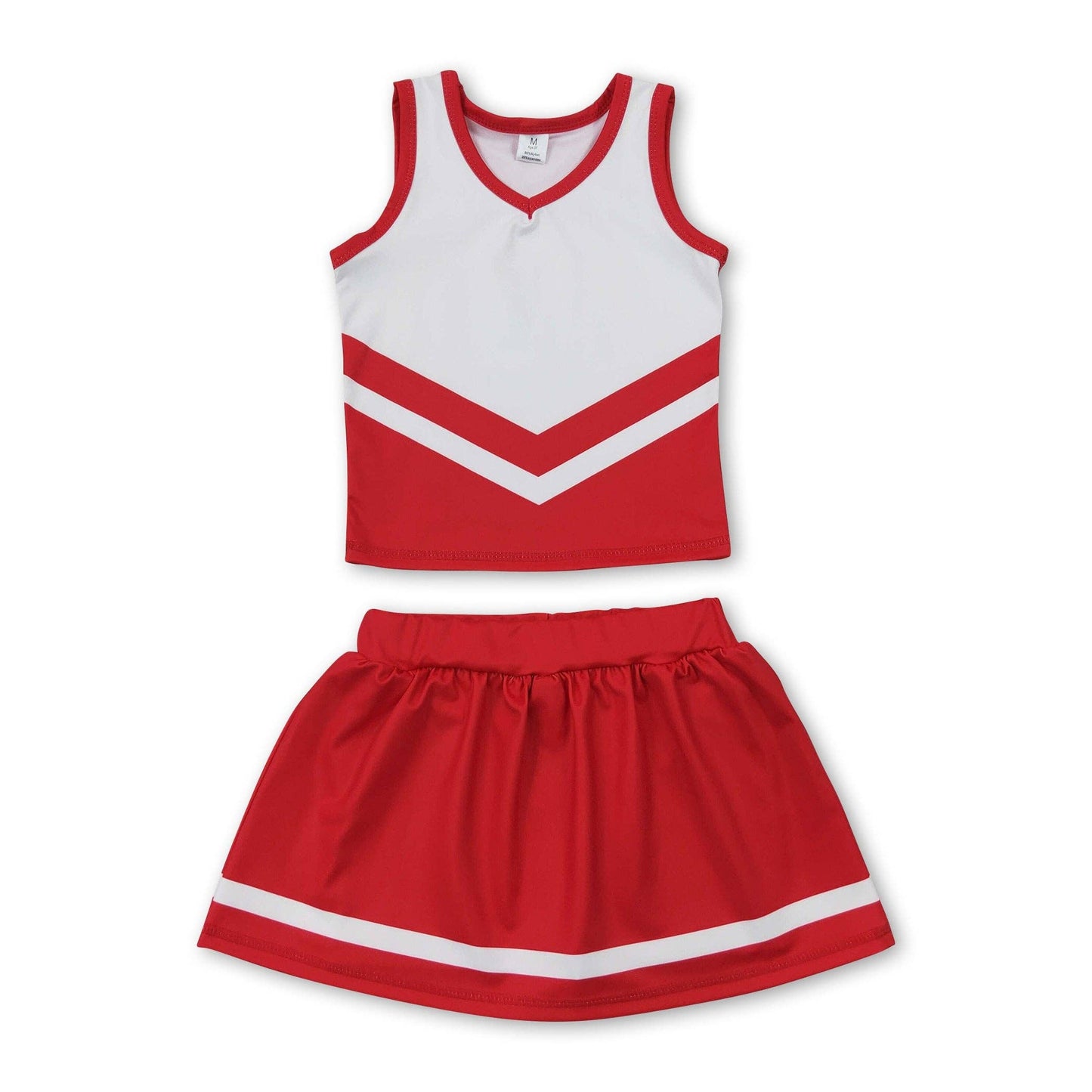 Sleeveless white red top skirt girls team cheer active set