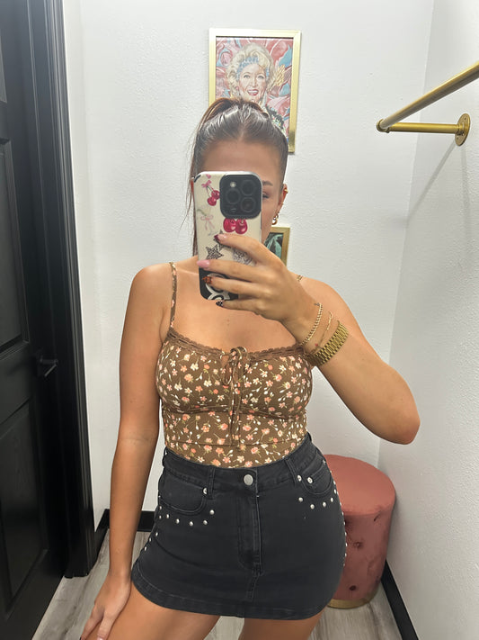 Floral Lace Front Tie Cami