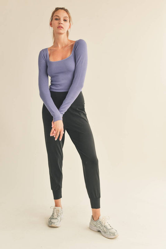 Violet Square-Neck Seamless Long Sleeve Top
