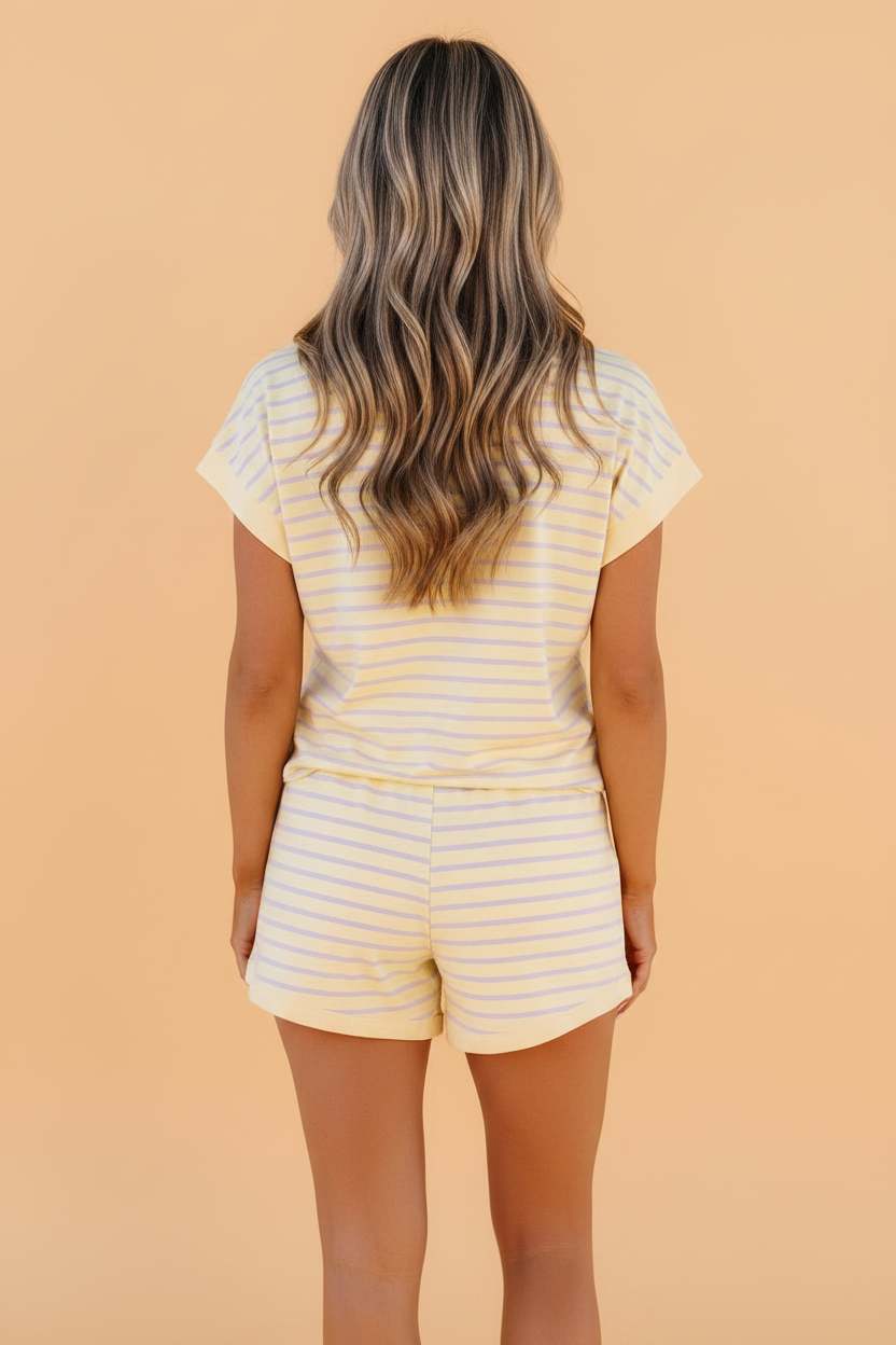PRETTY BASH Stripe Relaxed Tee & Shorts Set