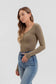 SCOOP NECK LONG SLEEVE HENLEY KNIT TOP: IVORY