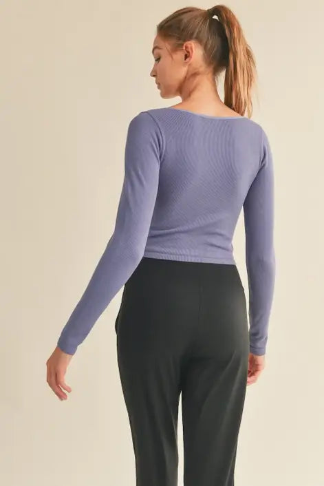 Violet Square-Neck Seamless Long Sleeve Top