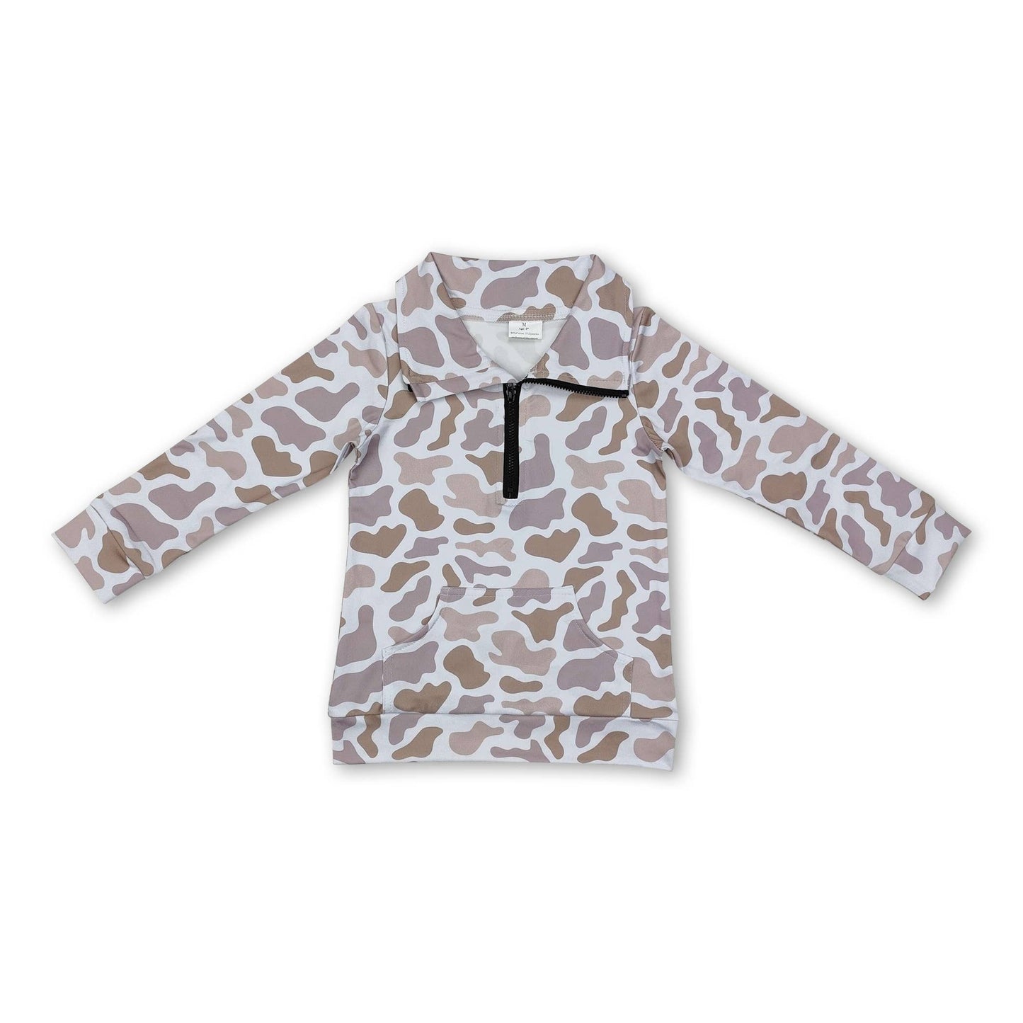 Long sleeves grey camo pocket kids zip pullover