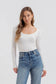SCOOP NECK LONG SLEEVE HENLEY KNIT TOP: IVORY
