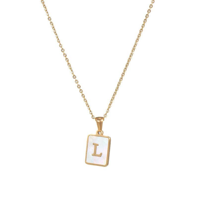 Square Initial 18K Gold-plated Stainless Steel Necklace -FGS