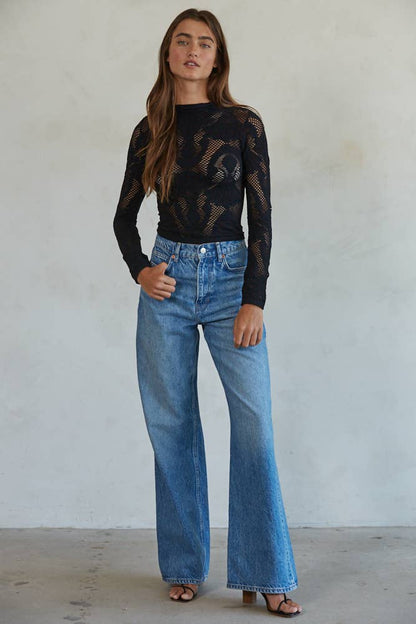 Jacquard Mock Neck Long Sleeve Top