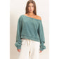 Raw Edge Acid Wash Off The Shoulder Sweatshirt