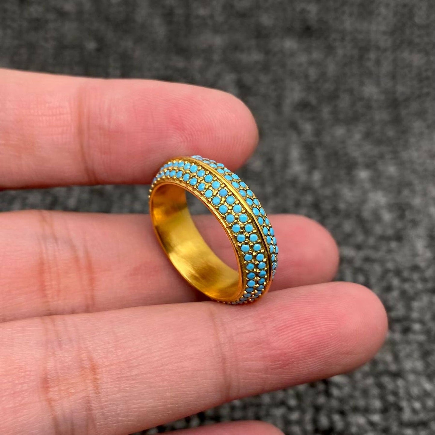 Full Blue Zircon 18K Gold Plated S.Steel Ring - FGS