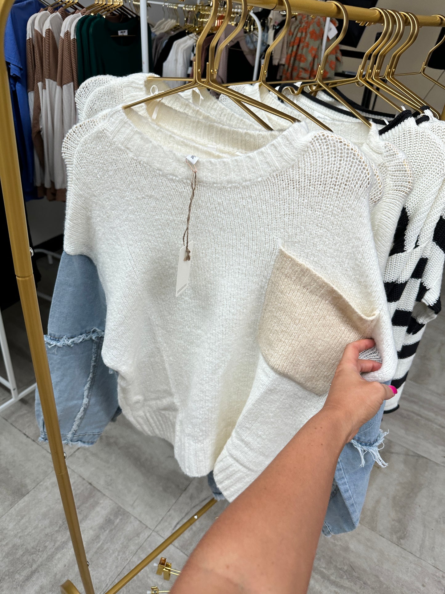 Twofer Denim Sleeve Sweater