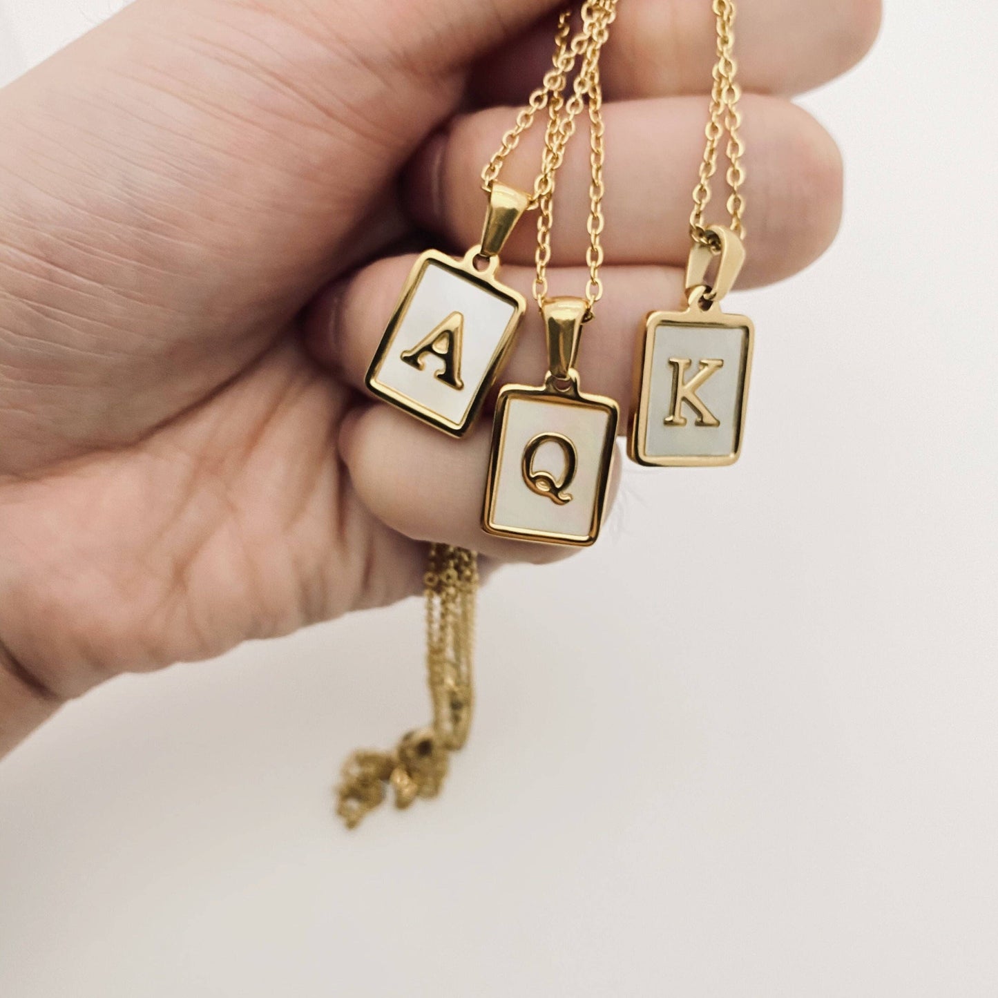 Square Initial 18K Gold-plated Stainless Steel Necklace -FGS