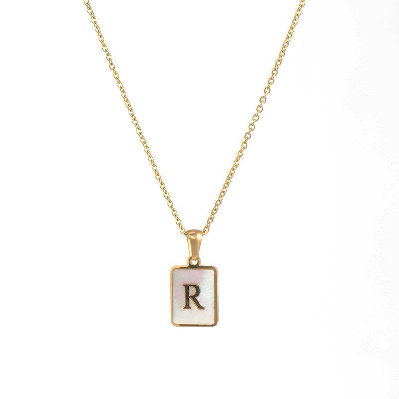 Square Initial 18K Gold-plated Stainless Steel Necklace -FGS