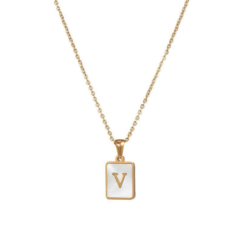 Square Initial 18K Gold-plated Stainless Steel Necklace -FGS