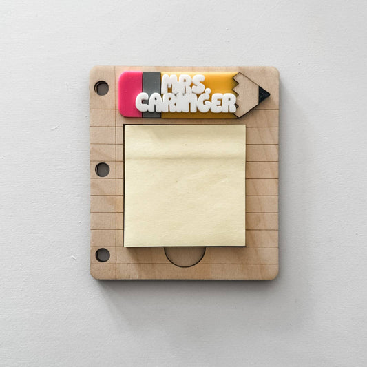 Personalized Teacher Post-it Note Holder – Custom 3x3 Sticky Note Organizer