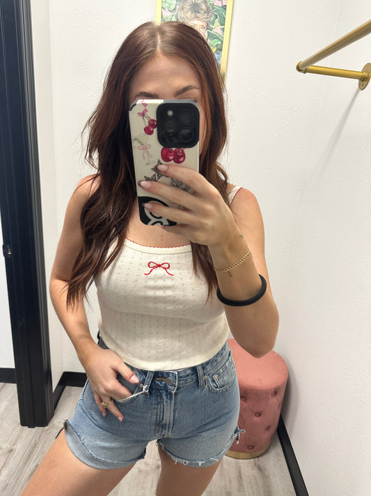 Embroidered Bow Strap Tank