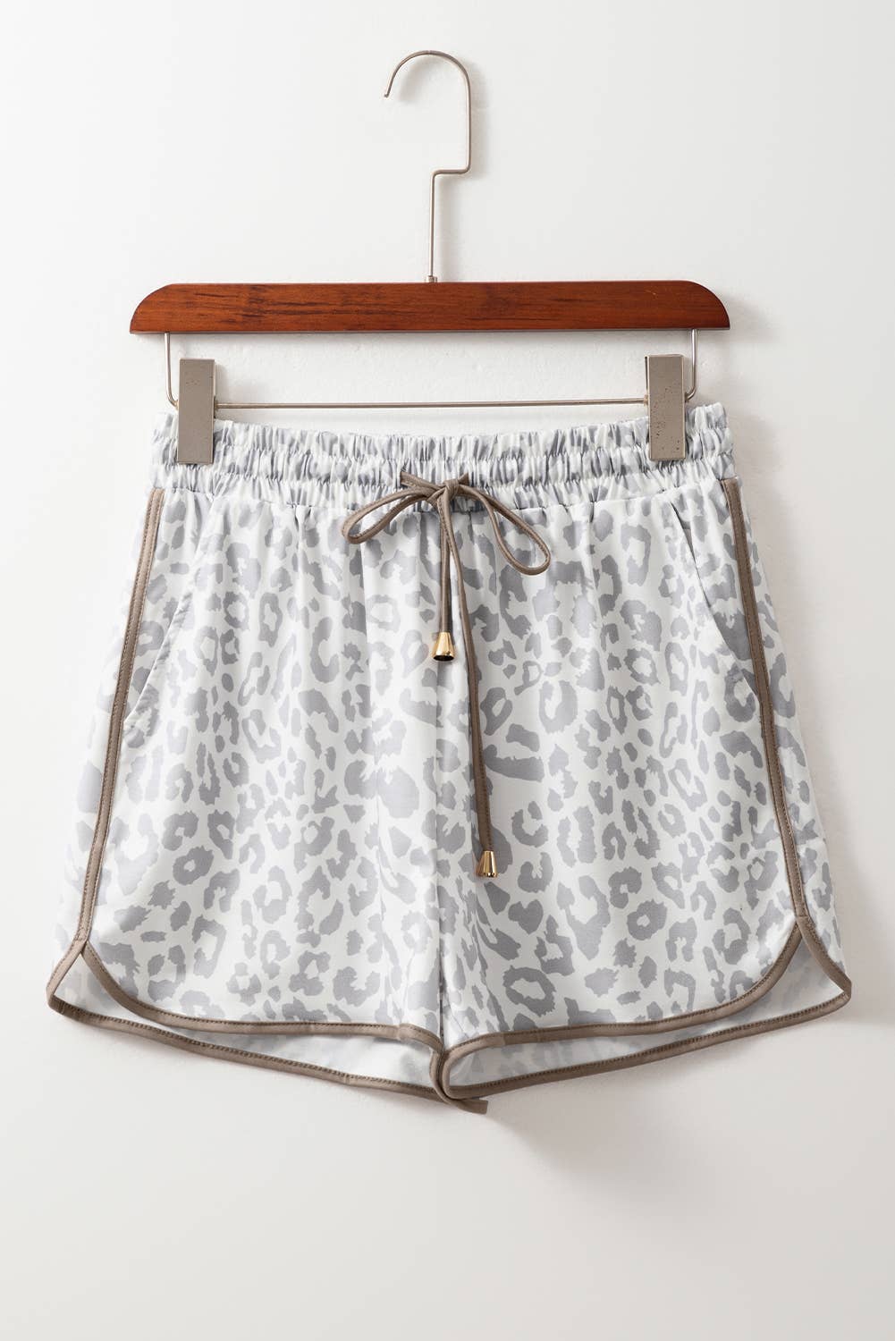 Leopard Elastic Waist Lace up Contrast Trim Casual Shorts