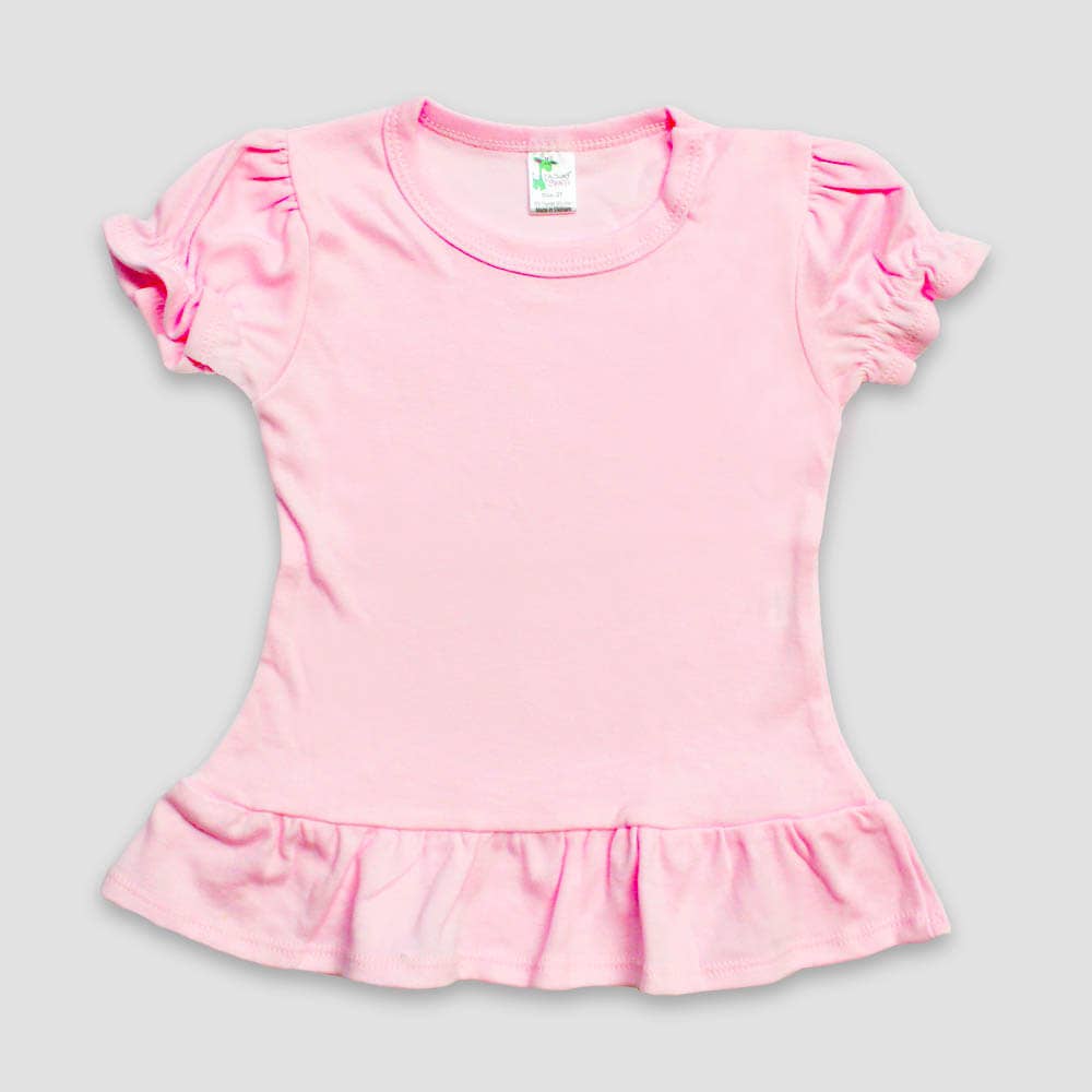 Girls Puff Short Sleeve Ruffle Hem Top - Kids Blank - DIY