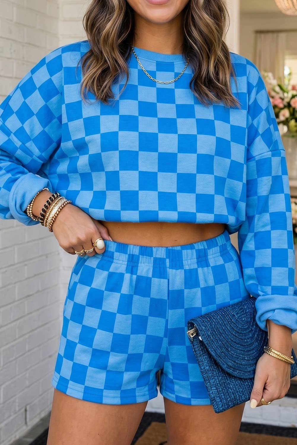 LAS Plaid Checkered Elastic Waist Active Lounge Set (S-XL)
