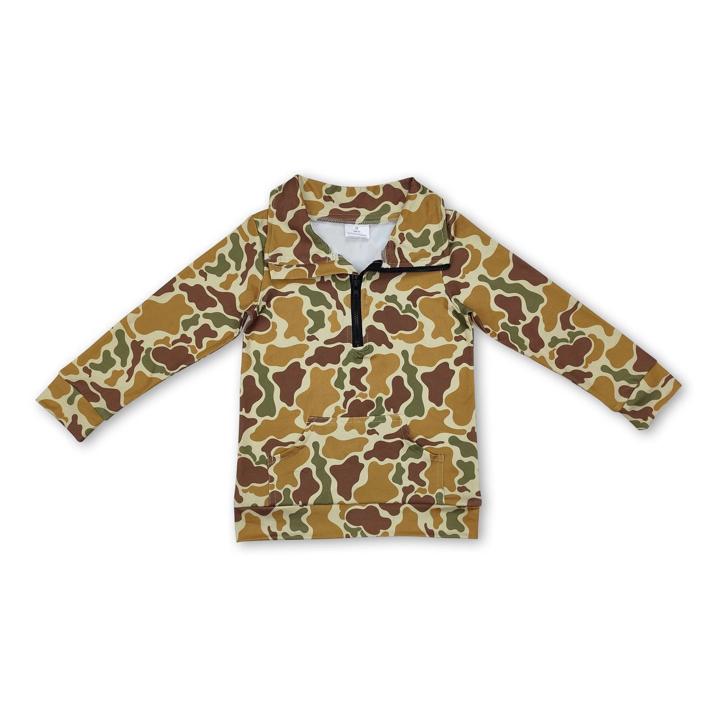 Long sleeves grey camo pocket kids zip pullover