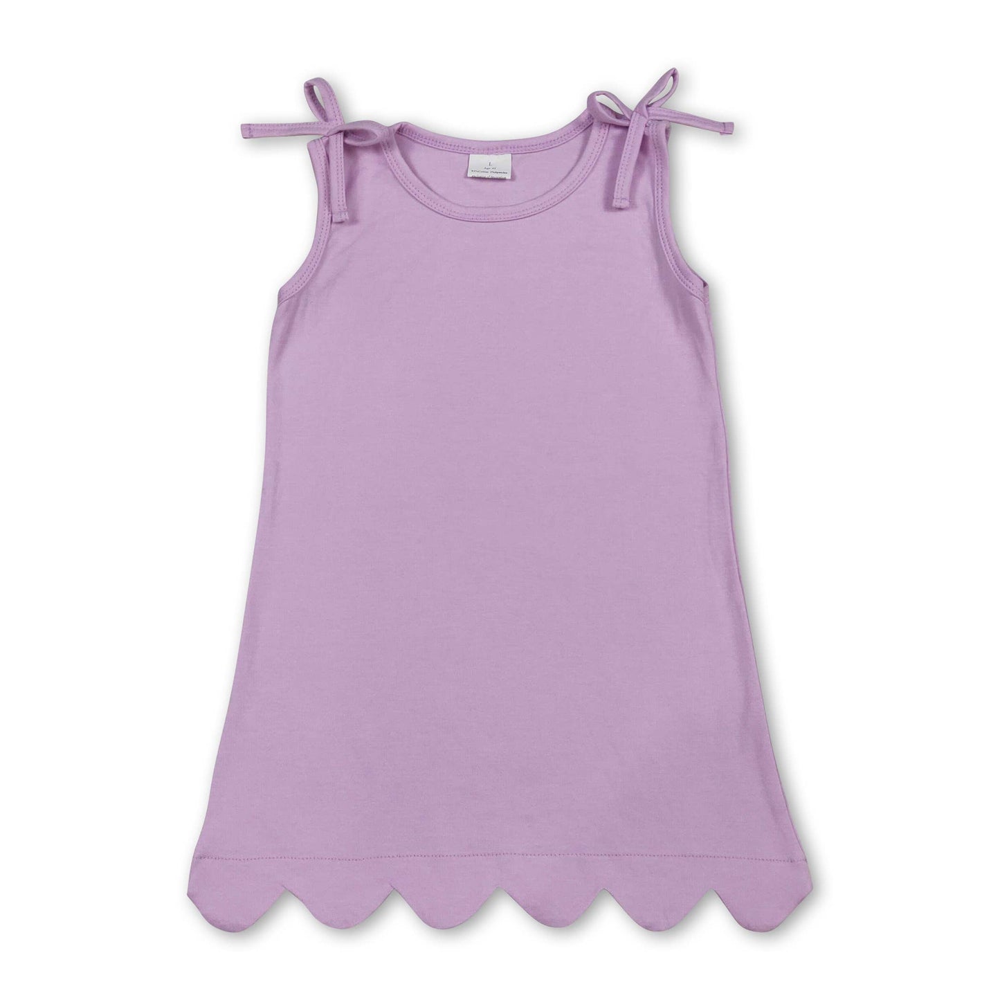 Sleeveless light blue cotton scallop girls summer dress