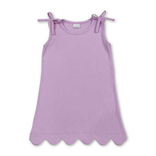 Sleeveless light blue cotton scallop girls summer dress