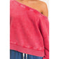 Raw Edge Acid Wash Off The Shoulder Sweatshirt