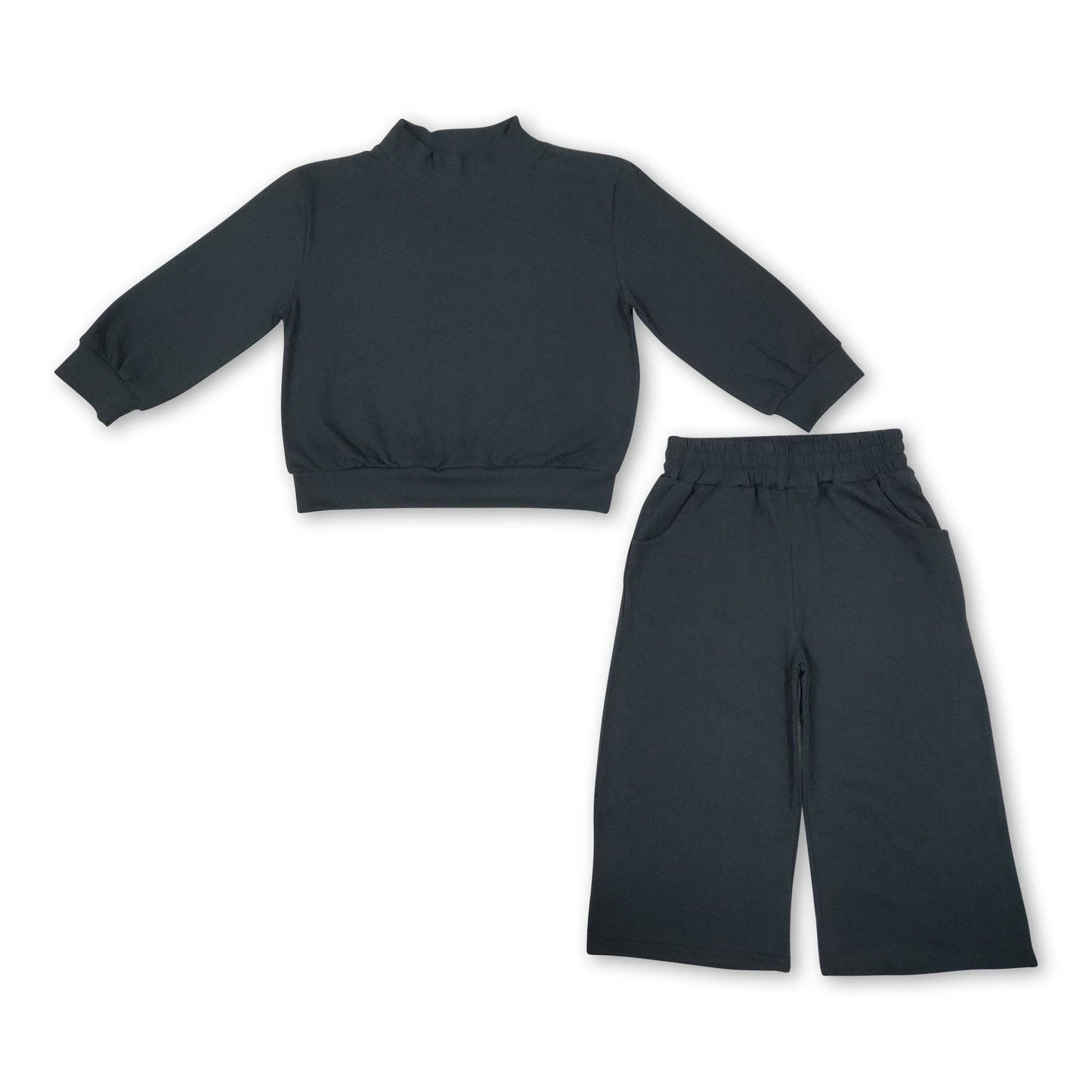 Black cotton mock neck top pants kids girls outfits