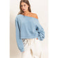 Raw Edge Acid Wash Off The Shoulder Sweatshirt