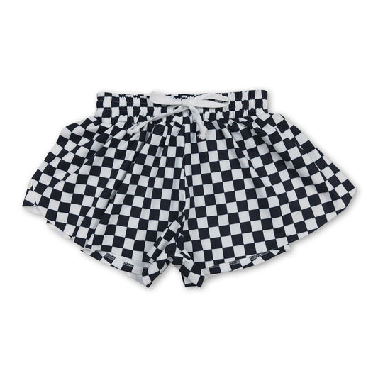 Black plaid kids girls team active summer shorts