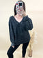 Mineral Wash Cotton Blend Deep V-Neck Long Sleeve