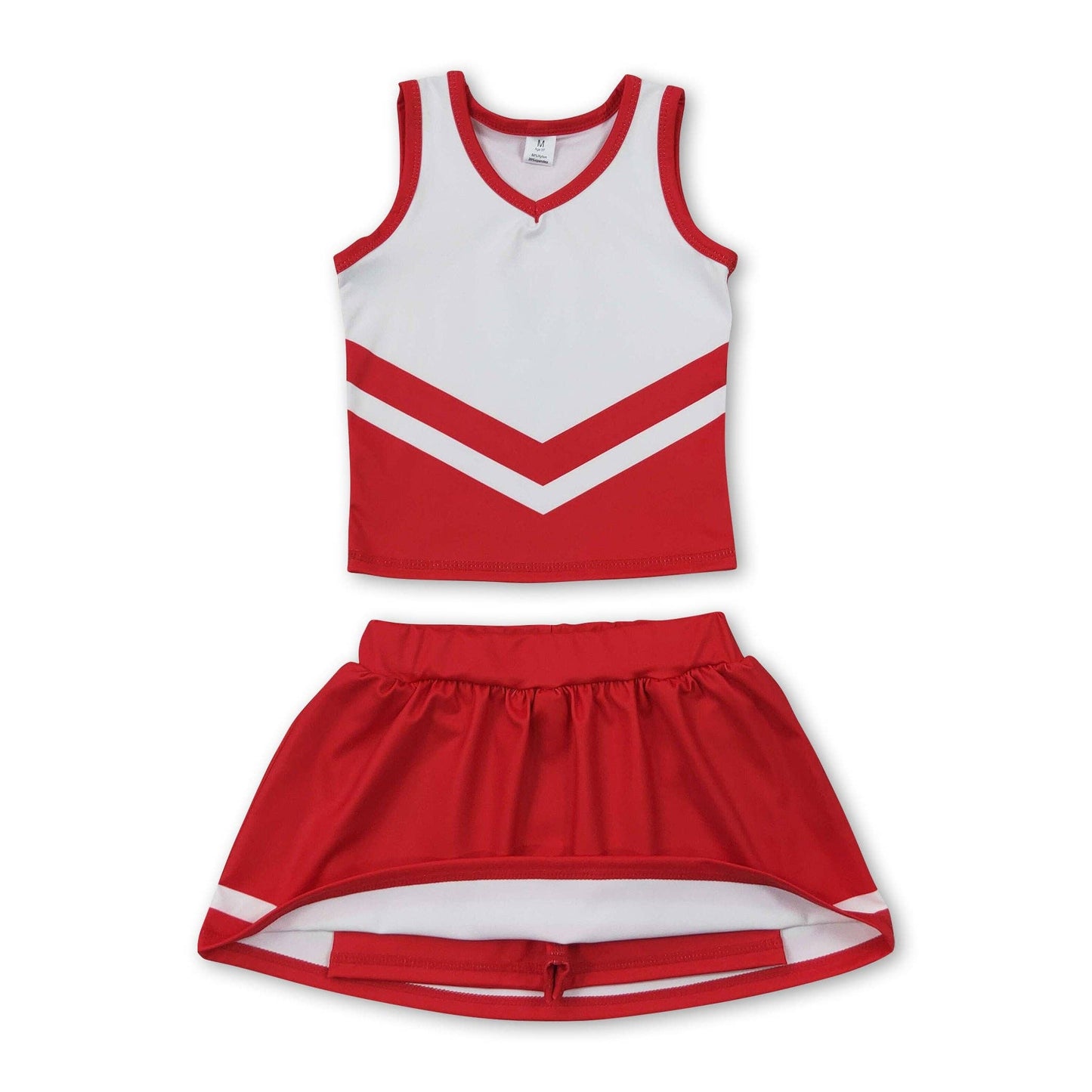 Sleeveless white red top skirt girls team cheer active set