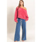 Raw Edge Acid Wash Off The Shoulder Sweatshirt