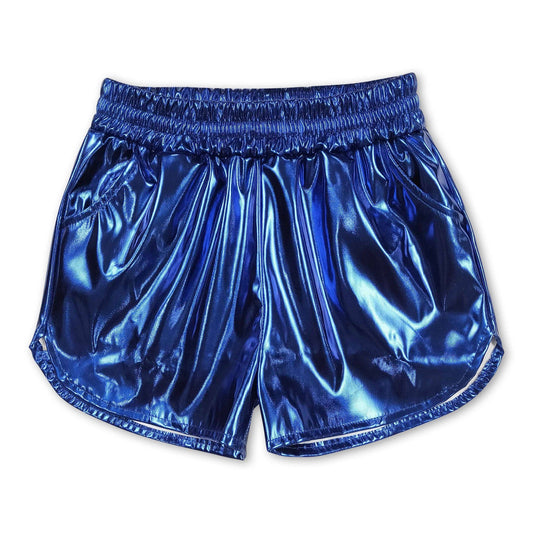 Blue elastic waist kids girls summer shorts