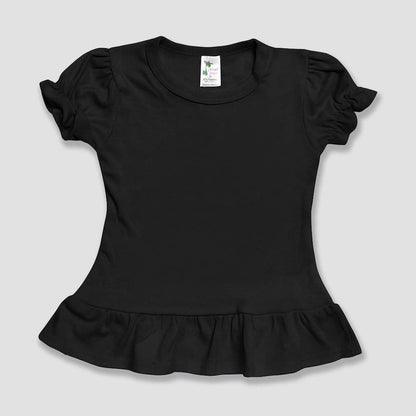 Girls Puff Short Sleeve Ruffle Hem Top - Kids Blank - DIY