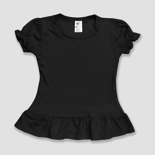 Girls Puff Short Sleeve Ruffle Hem Top - Kids Blank - DIY