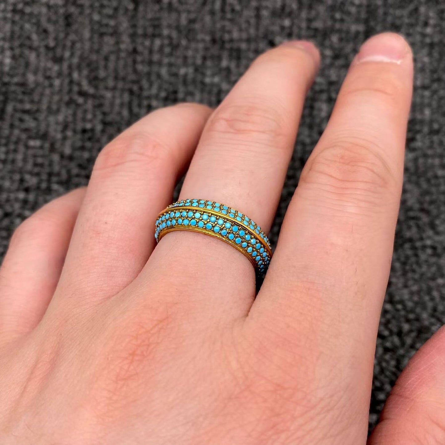 Full Blue Zircon 18K Gold Plated S.Steel Ring - FGS