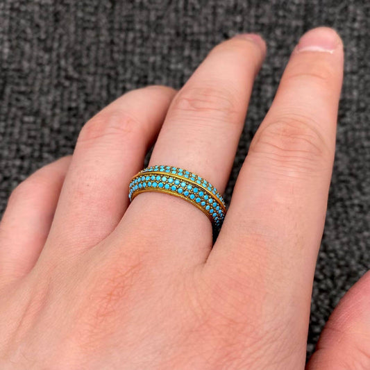 Full Blue Zircon 18K Gold Plated S.Steel Ring - FGS