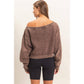 Raw Edge Acid Wash Off The Shoulder Sweatshirt