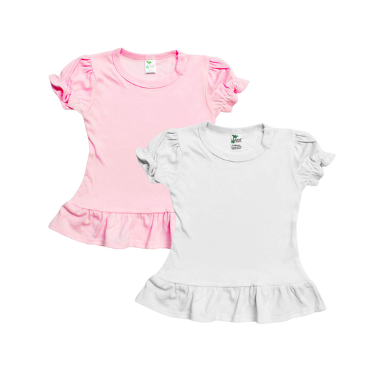 Girls Puff Short Sleeve Ruffle Hem Top - Kids Blank - DIY
