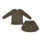 Long sleeves olive cotton top skirt kids girls outfits