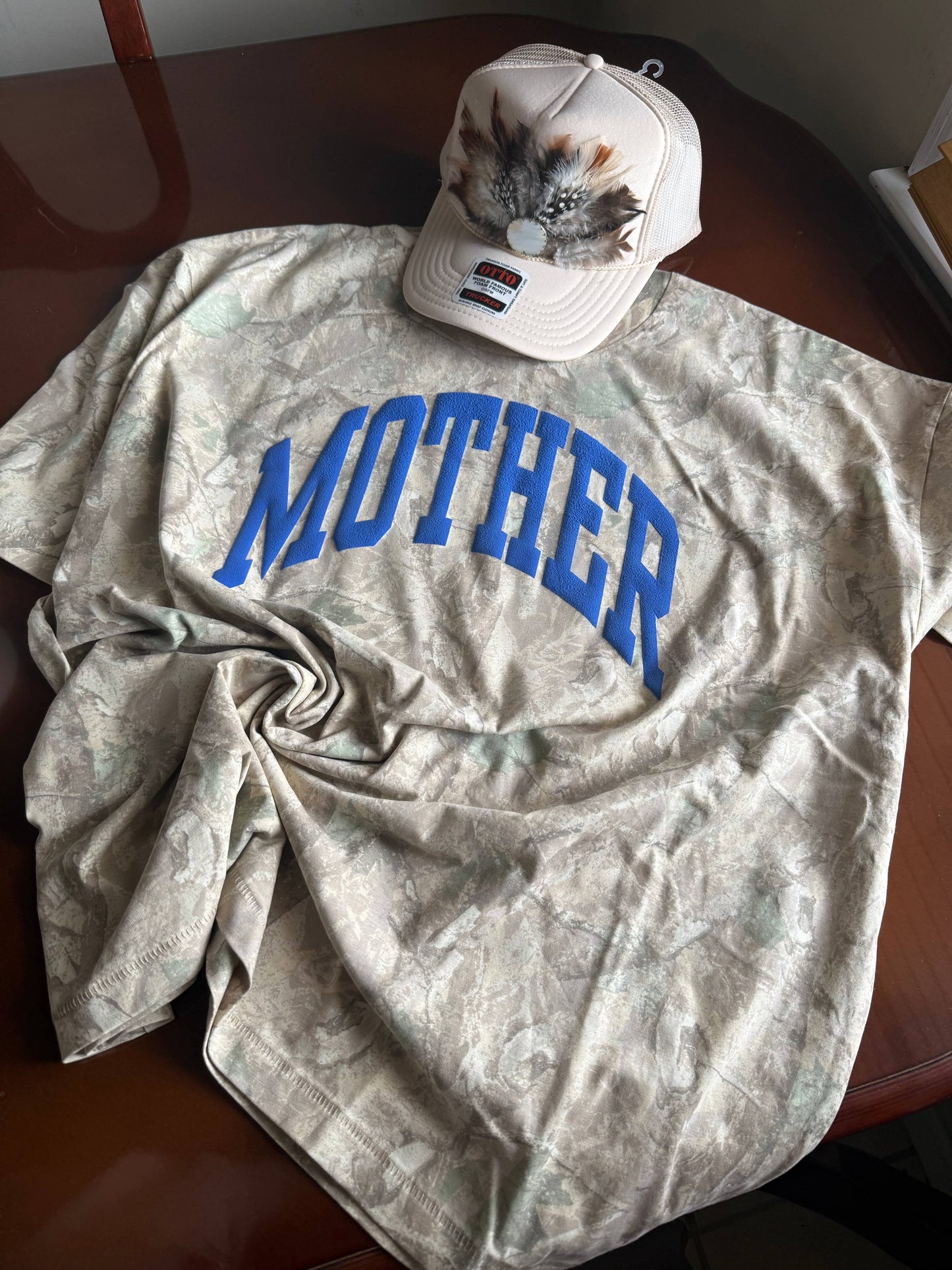 100% cotton camo boxy mother tee