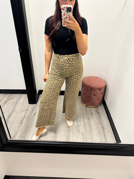 Mid Rise Leopard Twill Denim