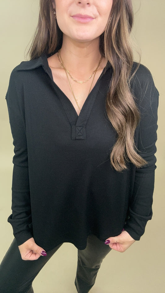 Chelsey Waffle Collared Top