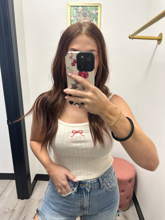 Embroidered Bow Strap Tank